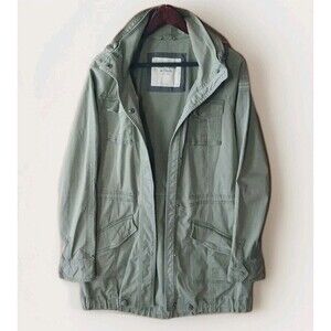 Abercrombie Fitch Shirt Jacket Womens Large Green Military Hooded VTG Y2K READ D